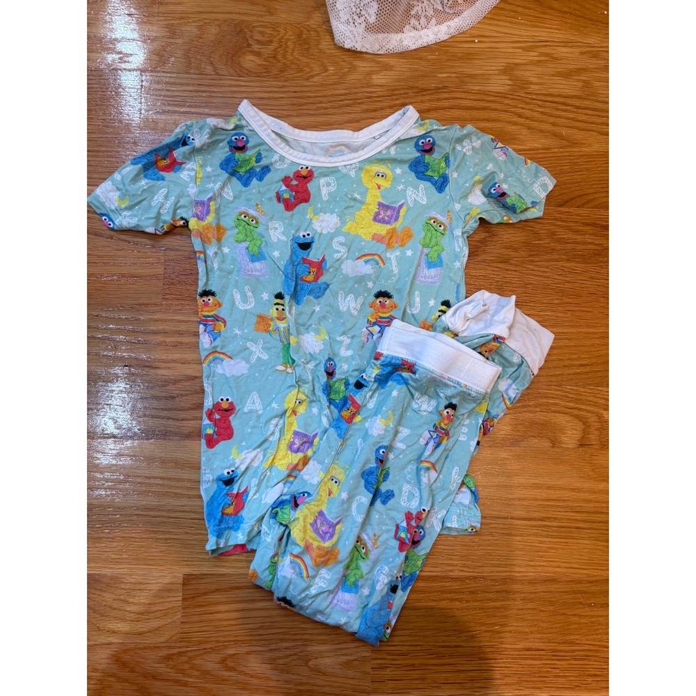 Little Sleepies Sesame Street Bamboo Pajama Set Blue 4T Elmo Big Bird Cookie
